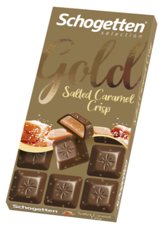 Изображение Шоколад "Шогеттен" GOLD молочный с дробленым фундуком и кусочками вафель 100 гр.1/15