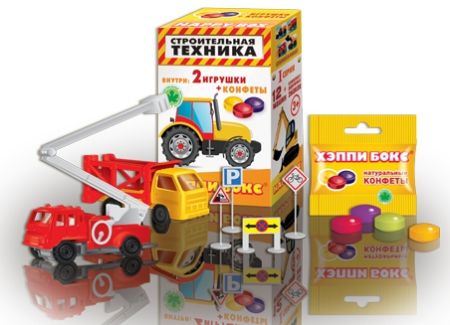 Изображение (HB-2-25) HAPPY BOX Строительная техника, игр. с конф 18гр 1/10
