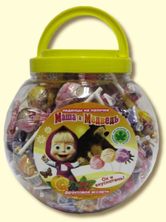Изображение (КВ-8-1/МВ) МАША И МЕДВЕДЬ леденцы на палочке в банке 10гр. 1/80