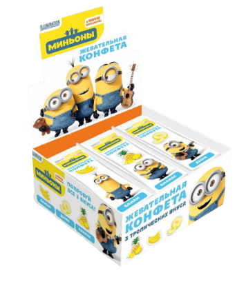 Изображение (ВВ-5-3/МI) MINIONS жеват.конфета 3 вкуса 36*8, 11гр 1/36