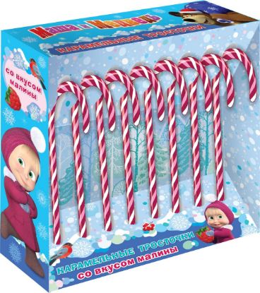 Изображение (КТ-1-6) МАША и МЕДВЕДЬ карамельные ТРОСТОЧКИ новогодн. 120гр. 1/8 упаковка
