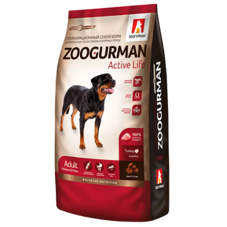 Изображение Cух корм Zoogurman Active life Индейка средних и крупных пород 20кг 1/1
