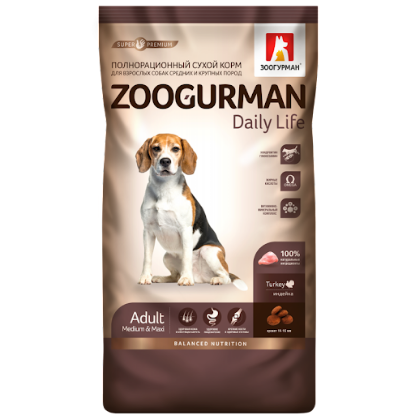 Изображение Cух корм Zoogurman DAILY LIFE Индейка средних и крупных пород 12кг 1/1