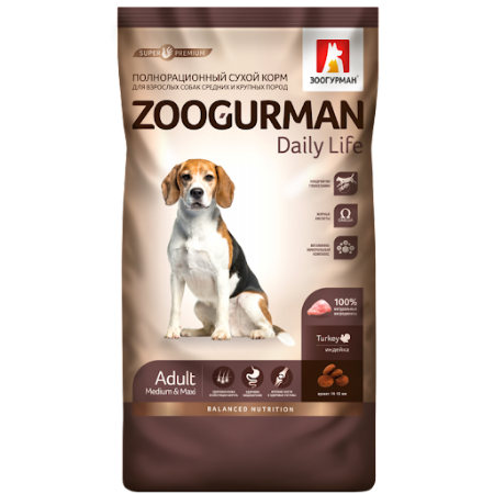 Изображение Cух корм Zoogurman DAILY LIFE Индейка средних и крупных пород 12кг 1/1