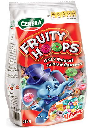 Изображение Сух.завтрак CERERA Хрустящие цв.колечки со вк.МАЛИНЫ Фрути Хупс 225 гр 1/12